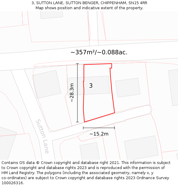 3, SUTTON LANE, SUTTON BENGER, CHIPPENHAM, SN15 4RR: Plot and title map