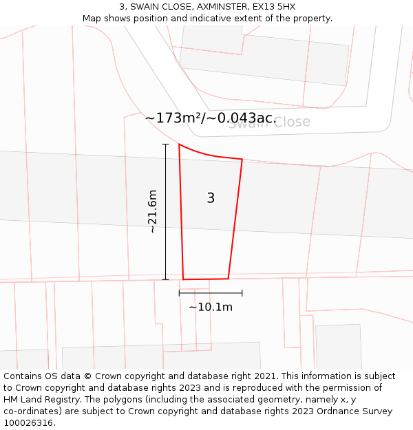 3, SWAIN CLOSE, AXMINSTER, EX13 5HX: Plot and title map