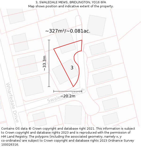 3, SWALEDALE MEWS, BRIDLINGTON, YO16 6FA: Plot and title map