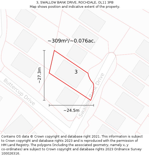 3, SWALLOW BANK DRIVE, ROCHDALE, OL11 3PB: Plot and title map