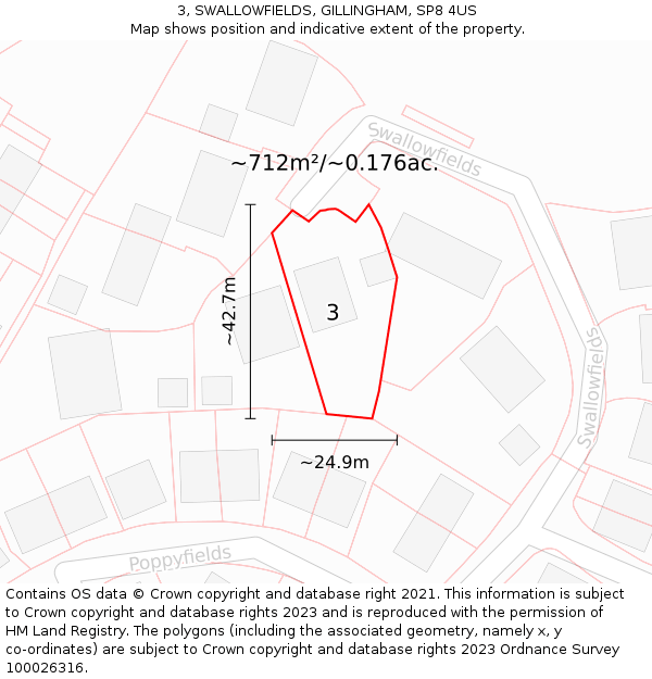 3, SWALLOWFIELDS, GILLINGHAM, SP8 4US: Plot and title map