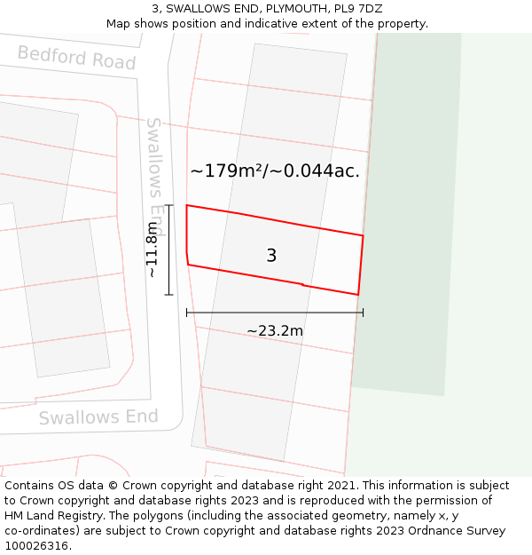 3, SWALLOWS END, PLYMOUTH, PL9 7DZ: Plot and title map