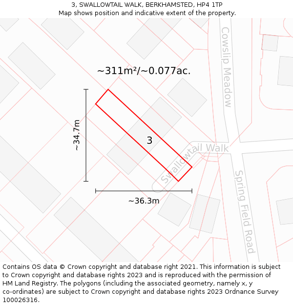 3, SWALLOWTAIL WALK, BERKHAMSTED, HP4 1TP: Plot and title map