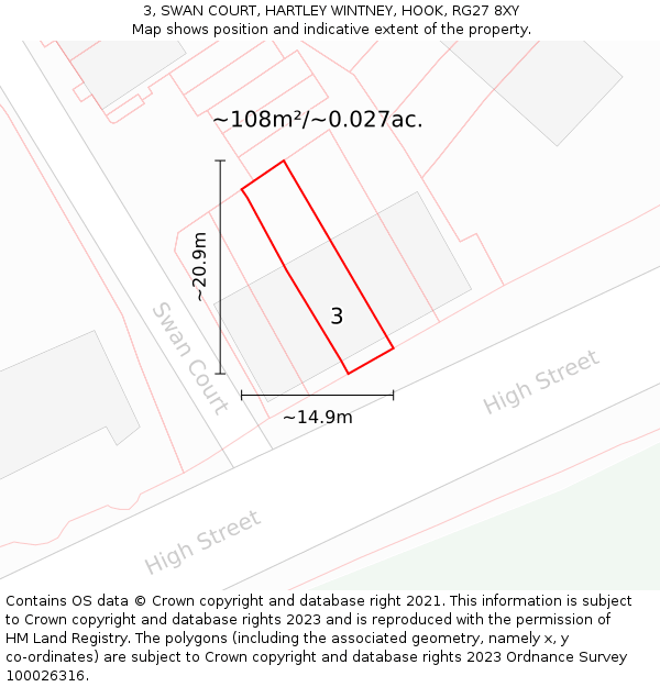 3, SWAN COURT, HARTLEY WINTNEY, HOOK, RG27 8XY: Plot and title map