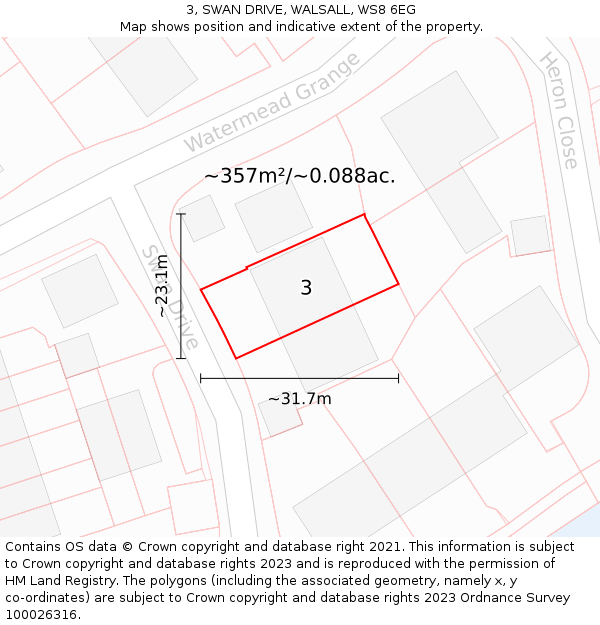 3, SWAN DRIVE, WALSALL, WS8 6EG: Plot and title map