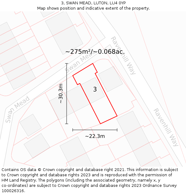 3, SWAN MEAD, LUTON, LU4 0YP: Plot and title map
