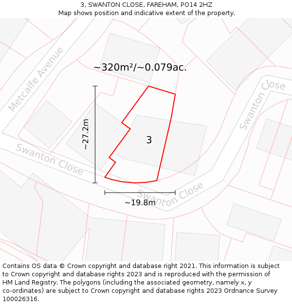 3, SWANTON CLOSE, FAREHAM, PO14 2HZ: Plot and title map