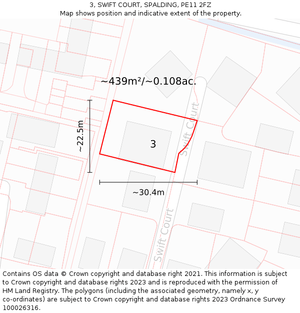 3, SWIFT COURT, SPALDING, PE11 2FZ: Plot and title map