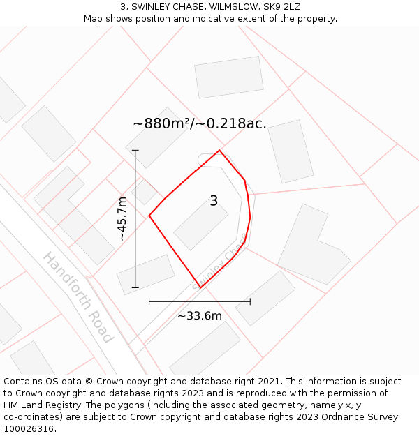 3, SWINLEY CHASE, WILMSLOW, SK9 2LZ: Plot and title map