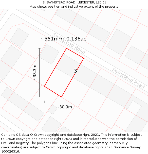 3, SWINSTEAD ROAD, LEICESTER, LE5 6JJ: Plot and title map