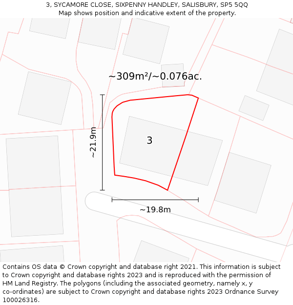 3, SYCAMORE CLOSE, SIXPENNY HANDLEY, SALISBURY, SP5 5QQ: Plot and title map