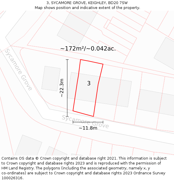 3, SYCAMORE GROVE, KEIGHLEY, BD20 7SW: Plot and title map