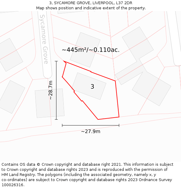 3, SYCAMORE GROVE, LIVERPOOL, L37 2DR: Plot and title map