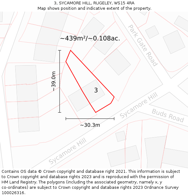 3, SYCAMORE HILL, RUGELEY, WS15 4RA: Plot and title map