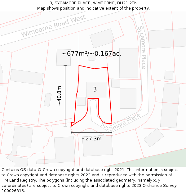 3, SYCAMORE PLACE, WIMBORNE, BH21 2EN: Plot and title map