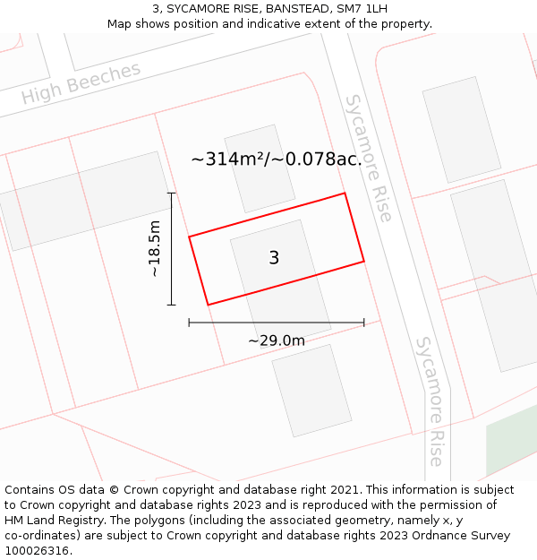 3, SYCAMORE RISE, BANSTEAD, SM7 1LH: Plot and title map