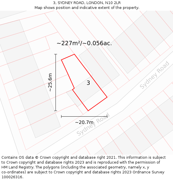 3, SYDNEY ROAD, LONDON, N10 2LR: Plot and title map