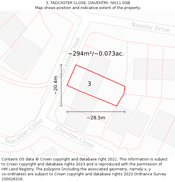 3, TADCASTER CLOSE, DAVENTRY, NN11 0GB: Plot and title map