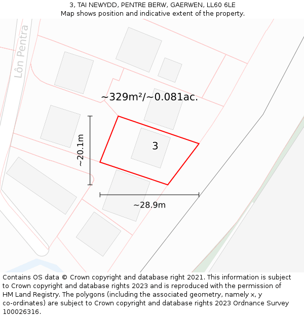 3, TAI NEWYDD, PENTRE BERW, GAERWEN, LL60 6LE: Plot and title map