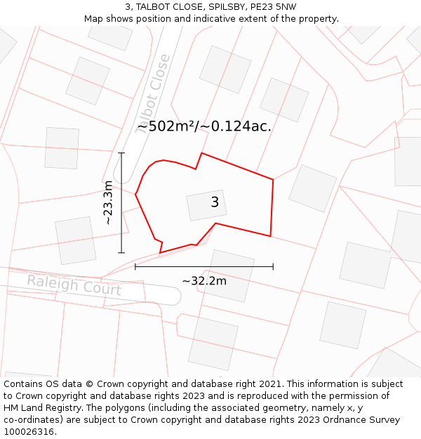 3, TALBOT CLOSE, SPILSBY, PE23 5NW: Plot and title map
