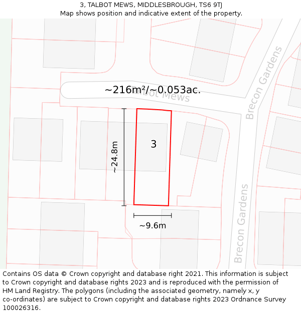 3, TALBOT MEWS, MIDDLESBROUGH, TS6 9TJ: Plot and title map