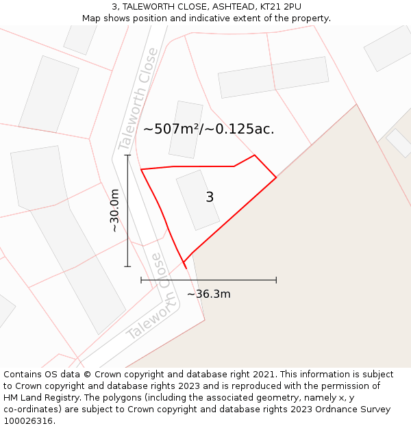 3, TALEWORTH CLOSE, ASHTEAD, KT21 2PU: Plot and title map