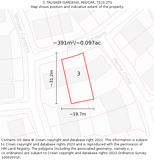 3, TALISKER GARDENS, REDCAR, TS10 2TG: Plot and title map