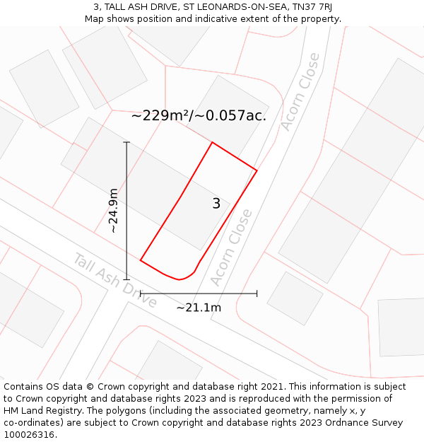 3, TALL ASH DRIVE, ST LEONARDS-ON-SEA, TN37 7RJ: Plot and title map