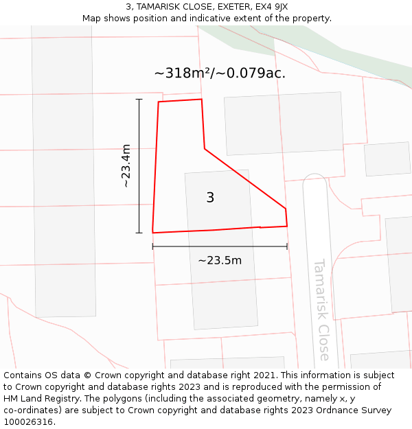 3, TAMARISK CLOSE, EXETER, EX4 9JX: Plot and title map