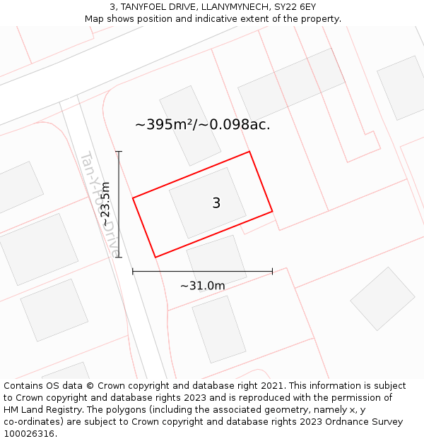 3, TANYFOEL DRIVE, LLANYMYNECH, SY22 6EY: Plot and title map