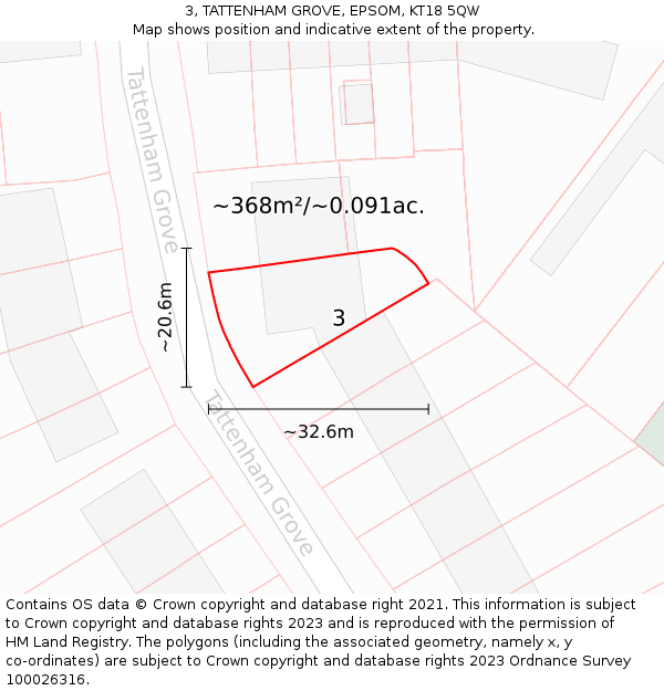 3, TATTENHAM GROVE, EPSOM, KT18 5QW: Plot and title map