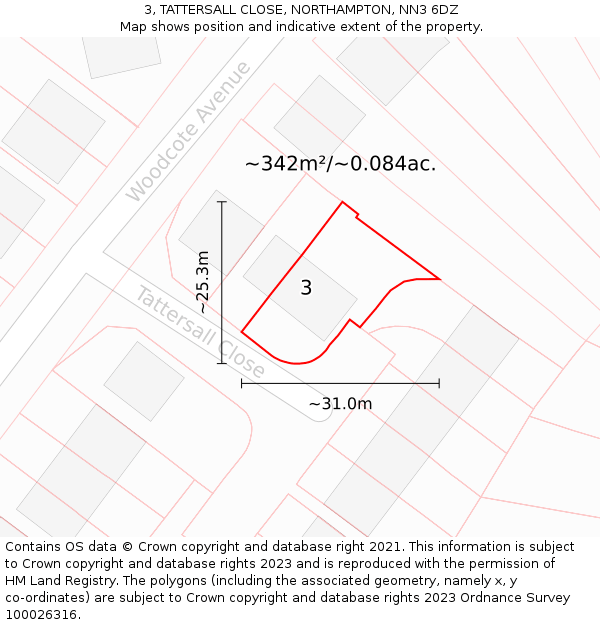 3, TATTERSALL CLOSE, NORTHAMPTON, NN3 6DZ: Plot and title map