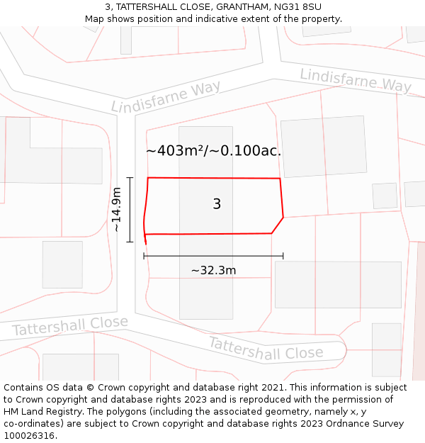 3, TATTERSHALL CLOSE, GRANTHAM, NG31 8SU: Plot and title map