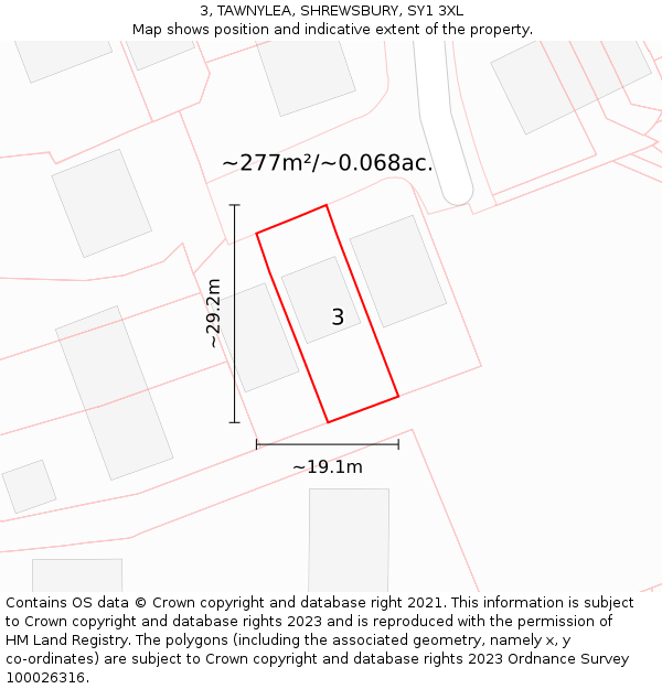 3, TAWNYLEA, SHREWSBURY, SY1 3XL: Plot and title map