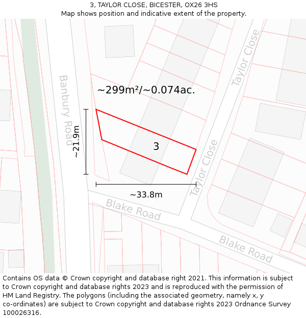 3, TAYLOR CLOSE, BICESTER, OX26 3HS: Plot and title map