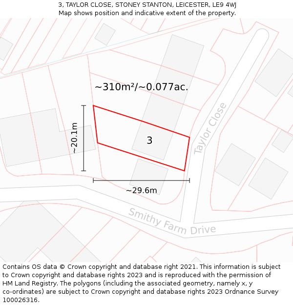 3, TAYLOR CLOSE, STONEY STANTON, LEICESTER, LE9 4WJ: Plot and title map