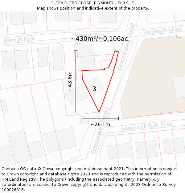 3, TEACHERS CLOSE, PLYMOUTH, PL9 9HS: Plot and title map