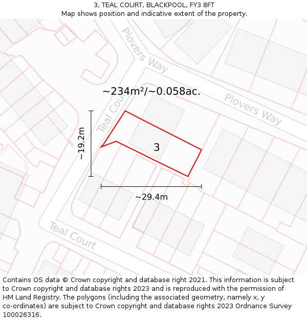 3, TEAL COURT, BLACKPOOL, FY3 8FT: Plot and title map
