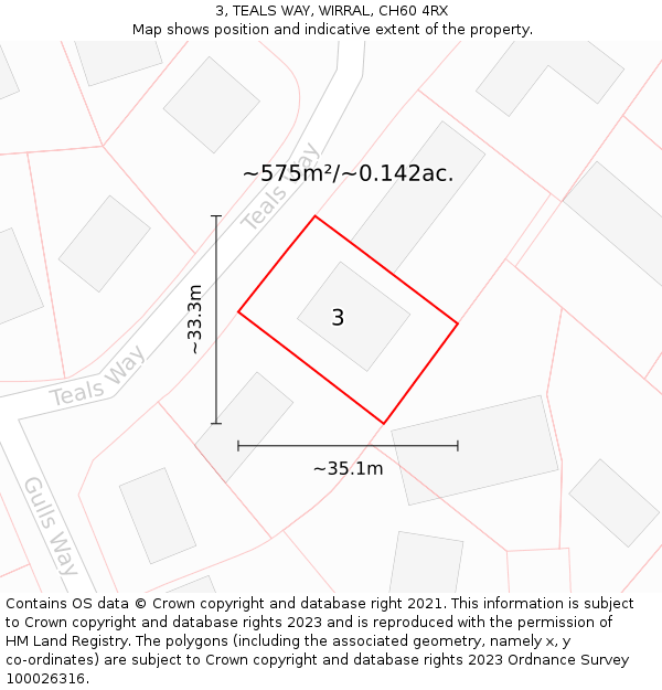 3, TEALS WAY, WIRRAL, CH60 4RX: Plot and title map