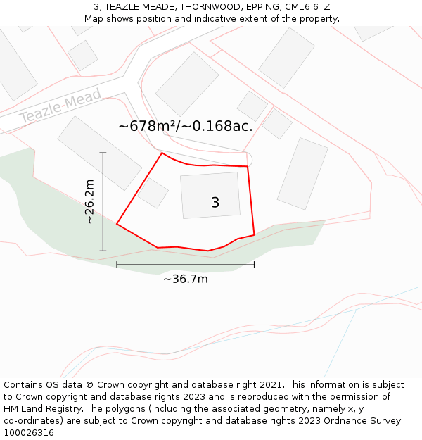 3, TEAZLE MEADE, THORNWOOD, EPPING, CM16 6TZ: Plot and title map