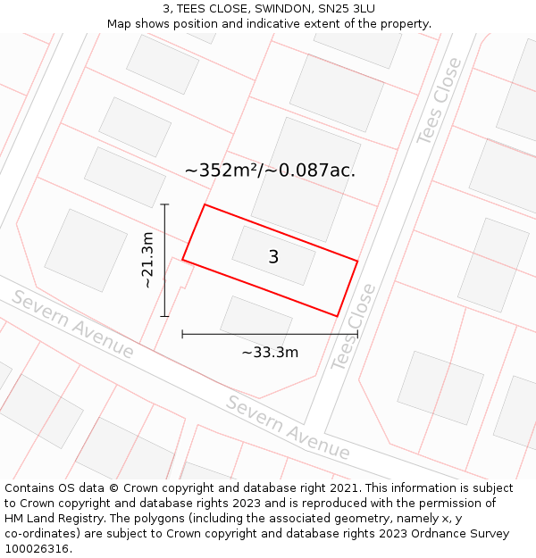 3, TEES CLOSE, SWINDON, SN25 3LU: Plot and title map