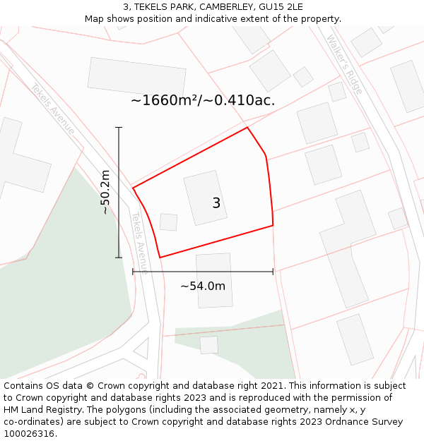 3, TEKELS PARK, CAMBERLEY, GU15 2LE: Plot and title map