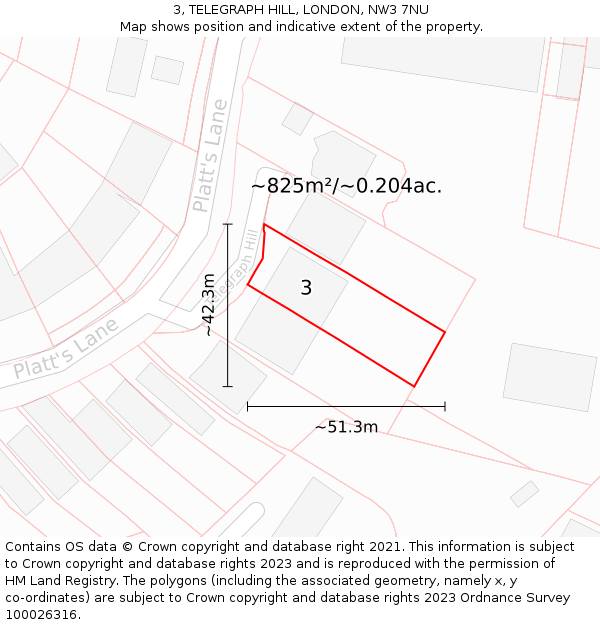 3, TELEGRAPH HILL, LONDON, NW3 7NU: Plot and title map