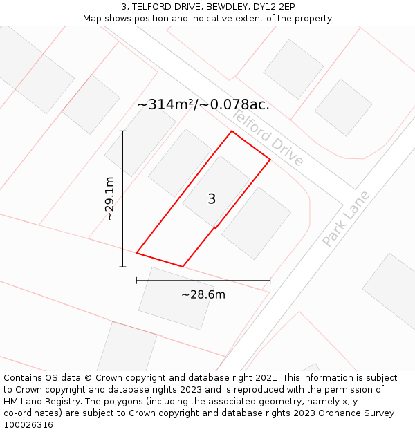 3, TELFORD DRIVE, BEWDLEY, DY12 2EP: Plot and title map