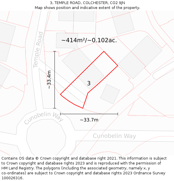 3, TEMPLE ROAD, COLCHESTER, CO2 9JN: Plot and title map