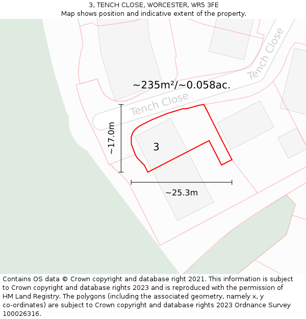 3, TENCH CLOSE, WORCESTER, WR5 3FE: Plot and title map
