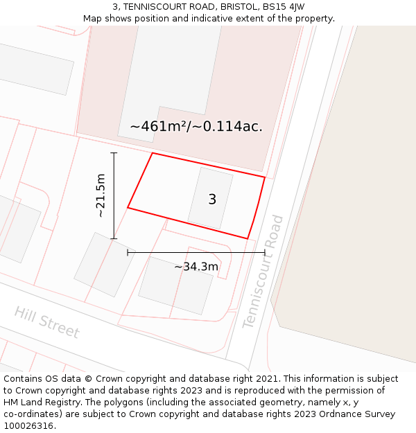 3, TENNISCOURT ROAD, BRISTOL, BS15 4JW: Plot and title map