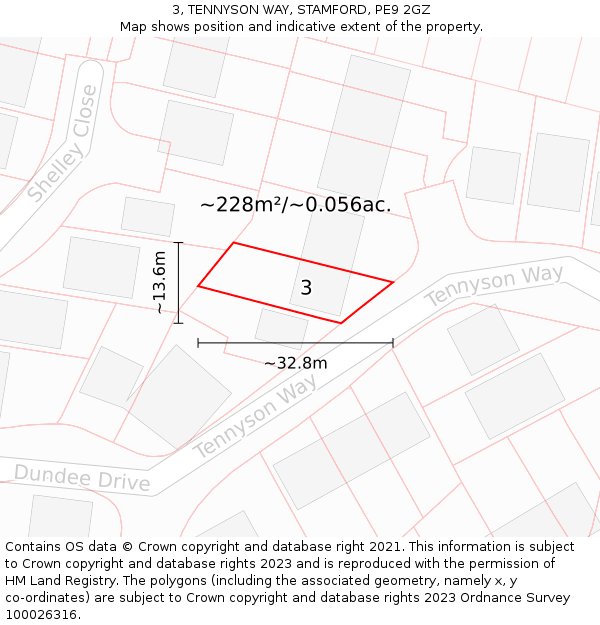 3, TENNYSON WAY, STAMFORD, PE9 2GZ: Plot and title map