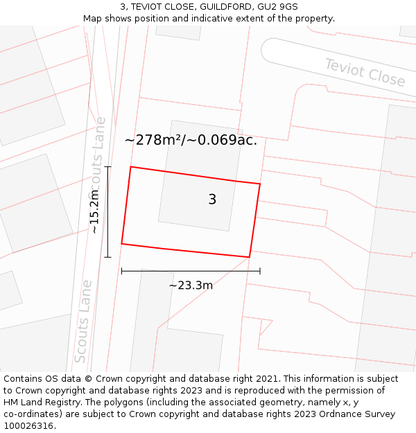 3, TEVIOT CLOSE, GUILDFORD, GU2 9GS: Plot and title map