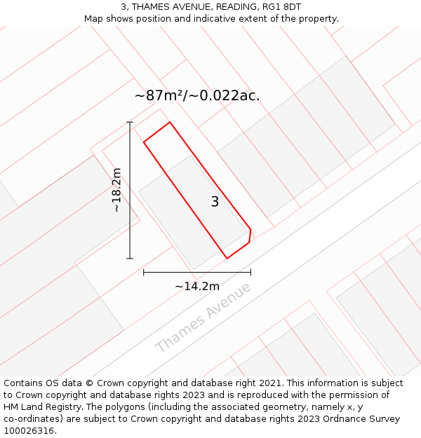 3, THAMES AVENUE, READING, RG1 8DT: Plot and title map